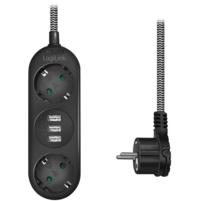Grenuttag LogiLink Jordat 2-vägs 3xUSB Flat Plugg