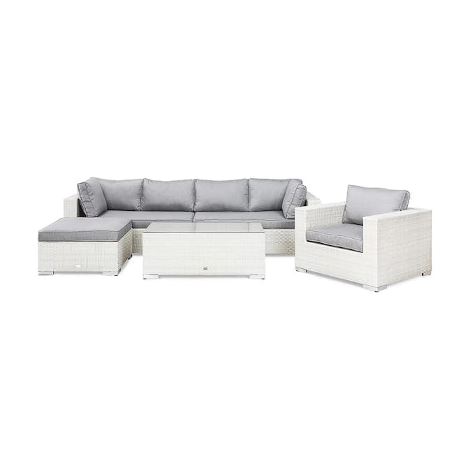 Loungegrupp Comfort Garden Bahamas 5-sits Bord Divan/Bord Utefåtölj Vit Utomhus