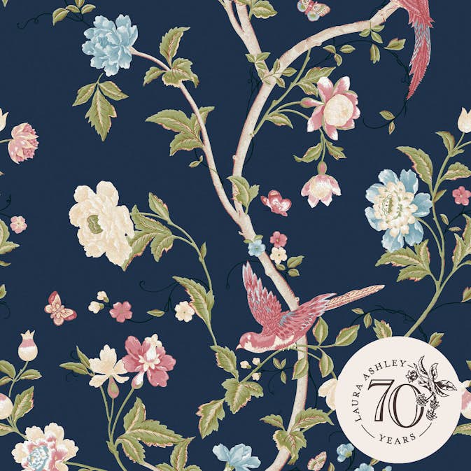Tapet Laura Ashley Summer Palace Midnight Blå 120134