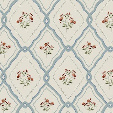 Tapet Laura Ashley Pinford Trellis Pale Seaspray Blå 121066