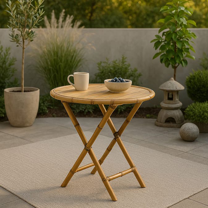 Trädgårdsbord Venture Home Cane, Cafébord Utomhus i Naturfärgad Rotting