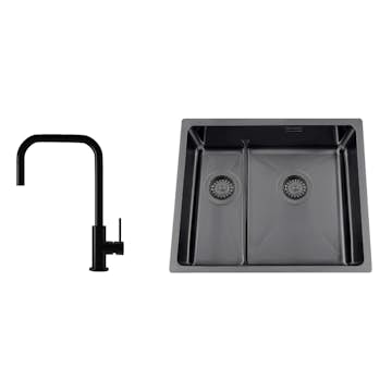 Disklåda Nordic Tech Titan 53 KHX Nickel med Köksblandare Steel Accent Square Shadow