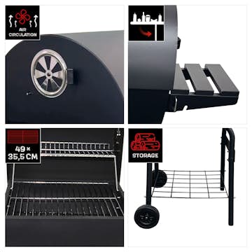 Kolgrill Landmann Grilltunna 550 Stål med Sidobord och Termometer