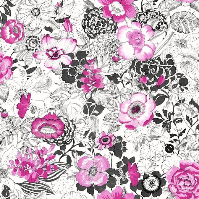 Tapet ESTAhome Blommor Rosa/Svart