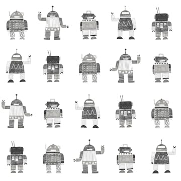 Tapet ESTAhome Tecknade Vintage Leksaksrobotar Svart/Vit