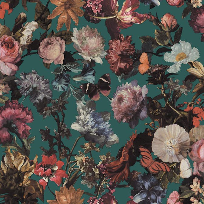 Tapet ESTAhome Blommor Smaragdgrön