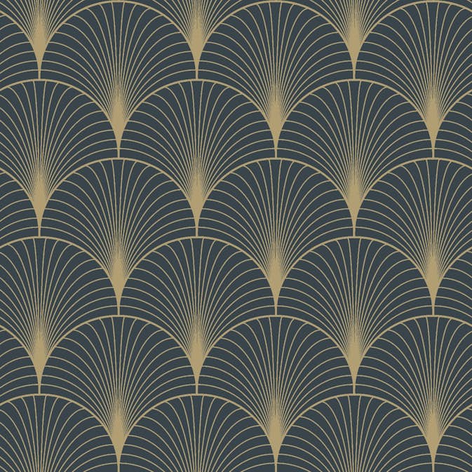 Tapet ESTAhome Art Deco EW139231 Non Woven, Mönstrad Mörkblå/Guld