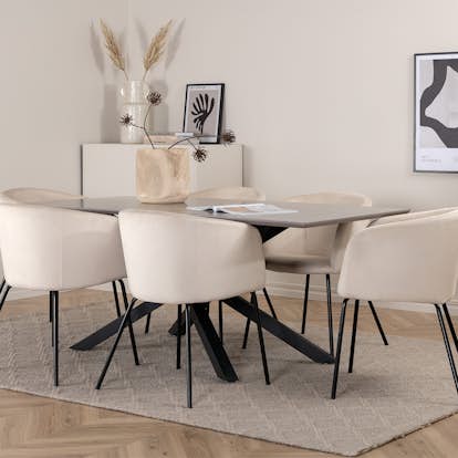 Matgrupp Venture Home med Piata Matbord och 6 Bergen Matstolar i Sammet