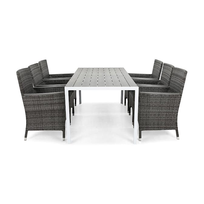 Matgrupp Utomhus deNoord Tunis med 6 Thor Utefåtölj Lyx med Armstöd