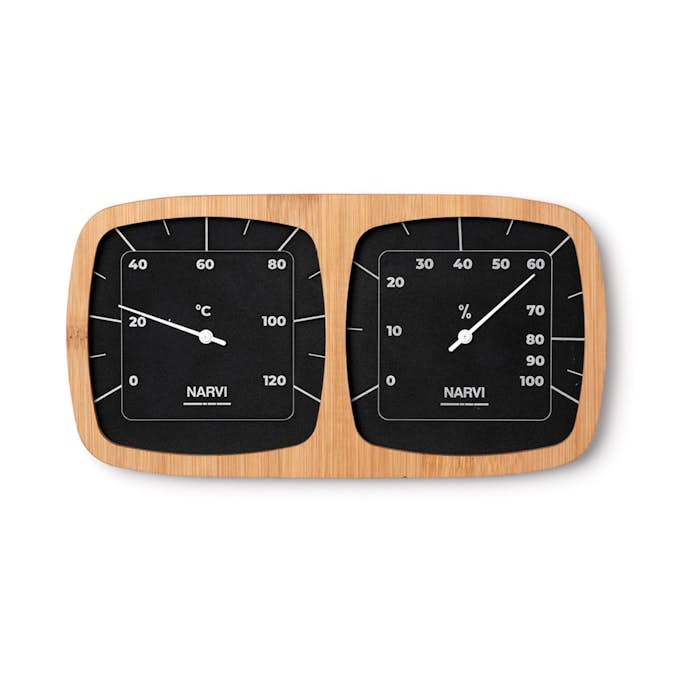 Bastutermo/hygrometer Narvi Aluminium/Bambu