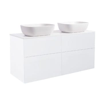 Tvättställsskåp Alterna Isella 120 Dubbelt med Bänkskiva Kvartskomposit och Rektangulärt Tvättställ