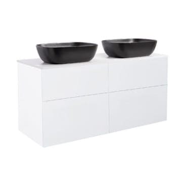 Tvättställsskåp Alterna Isella 120 Dubbelt med Bänkskiva Kvartskomposit och Rektangulärt Tvättställ