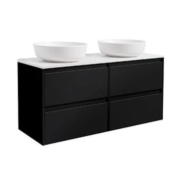 Tvättställsskåp Alterna Luxor 120 Dubbelt med Bänkskiva Kvartskomposit och Runt Tvättställ