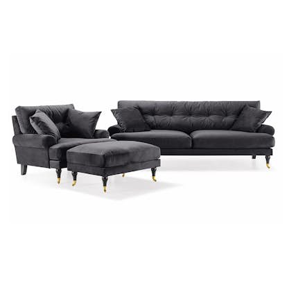Soffgrupp Scandinavian Choice Andrew 3-sits+Fåtölj+Fotpall Sammet