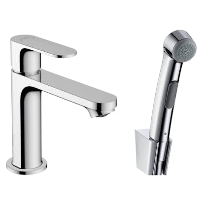 Tvättställsblandare Hansgrohe Rebris S 1-grepps 110 med Bidettehanddusch och Duschslang 160 cm utan Bottenventil