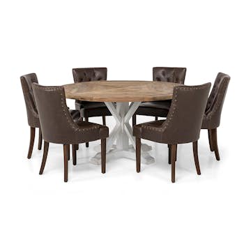 Matgrupp Manor House Lyon Runt Matbord Ø150 cm & 6 Tuva Stolar Trä/Brun Almträ