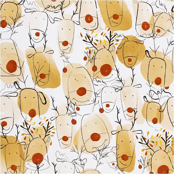 Presentpapper Creativ Company , beige, röd, Renar, B: 50 cm, 80 g, 100 m/ 1 rl.