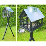 Fågelmatare Ryom Panorama med Stativ - Svartmålat Trä och Silverfärgat Metalltak