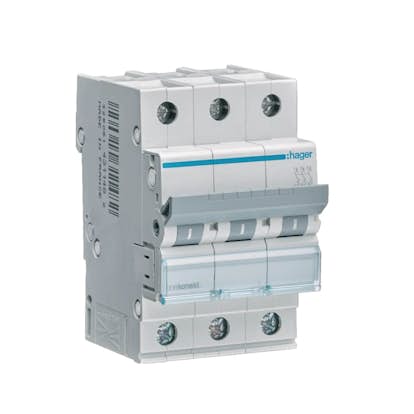 Dvärgbrytare Hager Skruvanslutning 3-polig med C-karakteristik Brytförmåga 6 kA