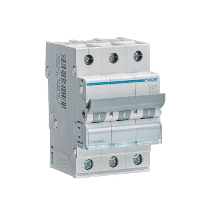 Dvärgbrytare Hager Skruvanslutning 3-polig med C-karakteristik Brytförmåga 6 kA