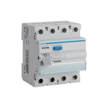 Jordfelsbrytare Hager 4-polig Typ A 6 kA 30 mA Felström med C-karakteristik