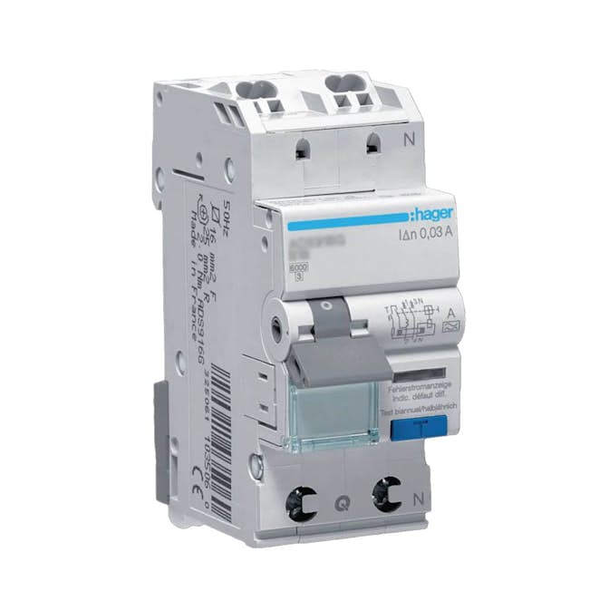 Personskyddsbrytare Hager 1-Polig + Nolla 6 kA C-Karakteristik 10 A 30 mA Typ A med QuickConnect