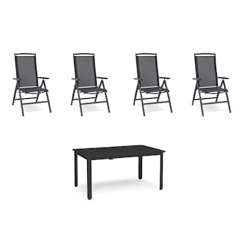 Matgrupp Utomhus Hillerstorp Nydala 4st Positionsfåtöljer med Förläningsbart Trädgårdsbord 90x150-200 cm