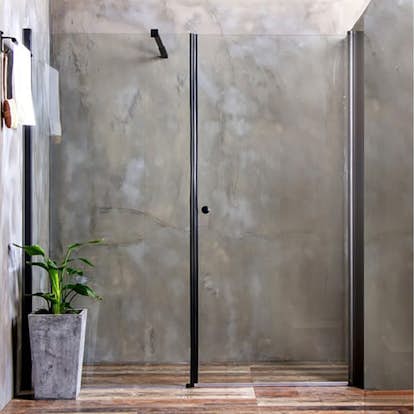 Duschdörr Bathlife Mångsidig Rak Vägg Klar glas + Rak Dörr Mellan Vägg Svart