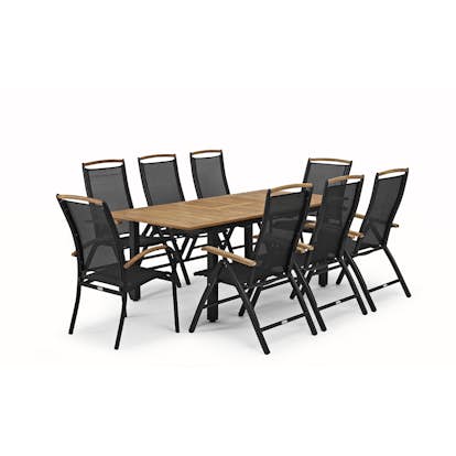 Trädgårdsmatgrupp Hillerstorp Nydala 96x150-200 cm med 6st Positionsstolar & 2st Stapelstolar