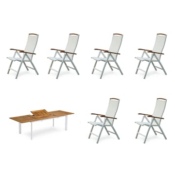 Matgrupp Utomhus Hillerstorp Nydala 6st Positionsfåtöljer med Förlängningsbart Trädgårdsbord 96x200-280 cm