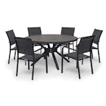 Matgrupp Utomhus Hillerstorp Hånger 6st Stapelstolar med Trädgårdsbord Ø140 cm