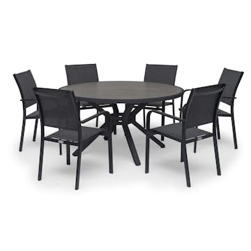 Matgrupp Utomhus Hillerstorp Hånger 6st Stapelstolar med Trädgårdsbord Ø140 cm