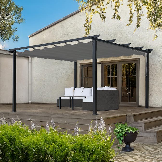 Pergola Skugga 3X4M Svart Ram Grått Tyg