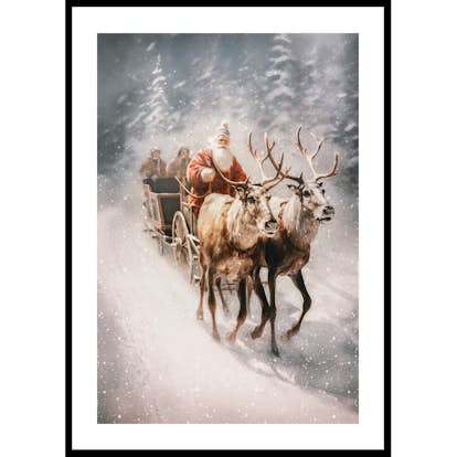 Poster Gallerix Santa Claus Reindeer and Sleigh