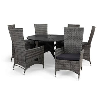 Matgrupp deNoord Finnhamn Matgrupp Utomhus Ø140 med 6 Jenny Ställbar Fåtölj m Dyna