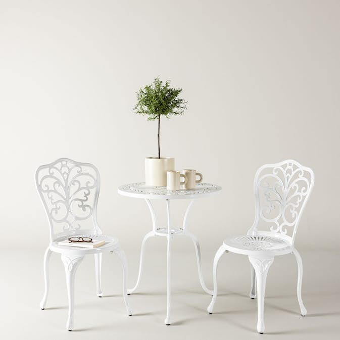 Caféset Venture Home Nandin Klassisk Cafégrupp med Runt Bord & 2 Stolar i Aluminium, Vit