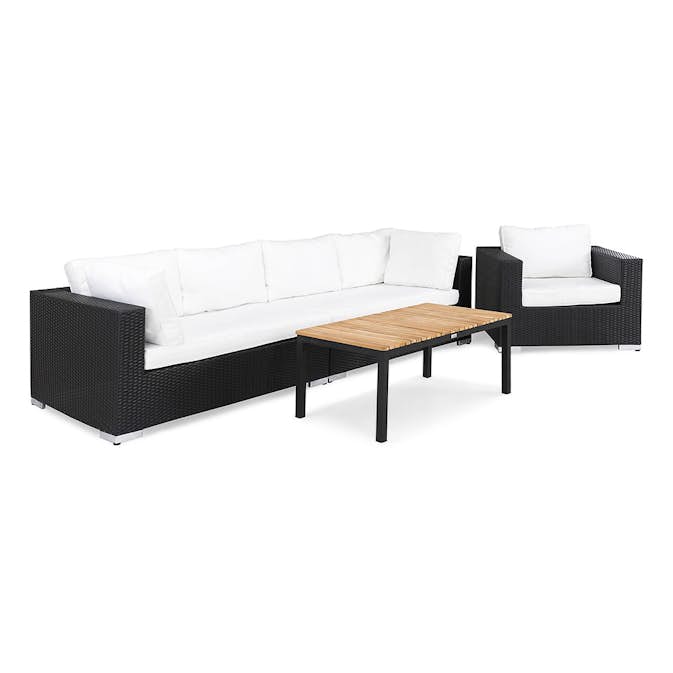 Loungegrupp Comfort Garden Bahamas Soffa 5-sits med Utebord Svart/Teak/Vit Utomhus