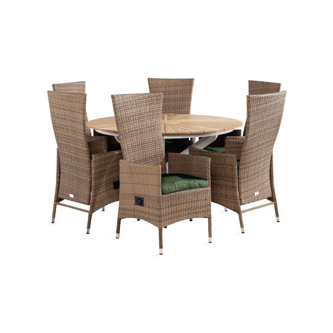 Matgrupp Comfort Garden Olive Matgrupp Utomhus Ø140 med 6 Jenny Ställbar Fåtölj m Dyna