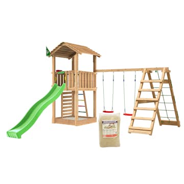 Lektorn Jungle Gym Mansion 2.1 Klättermodul Grön Rutschkana & Sand