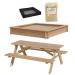 Sandlåda Nordic Play 150 X 150 cm Inkl Nät, 200 kg Sand och Picknickbord