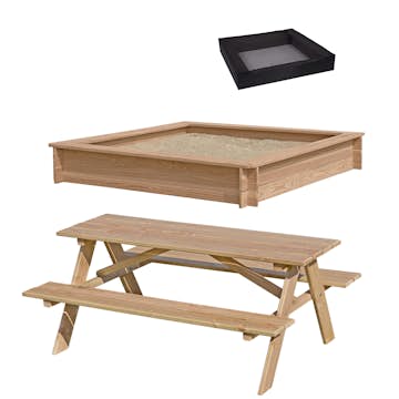 Sandlåda Nordic Play 150 X 150 cm Inkl Nät och Picknickbord