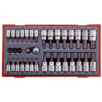 Hylsbitssats 35 delar med 1/4 tum och 3/8 tum fyrkantsfäste Teng Tools TTBS35