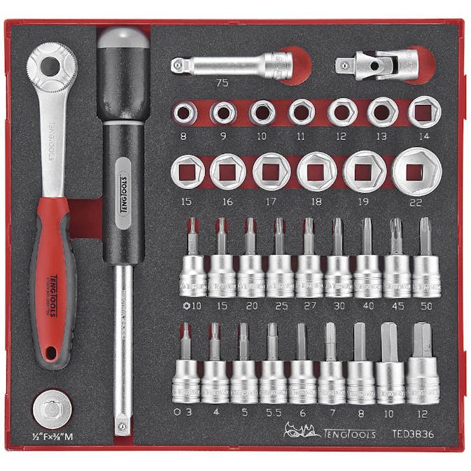 Hylsnyckelsats 36 delar med 3/8 tum fyrkantsfäste Teng Tools TED3836