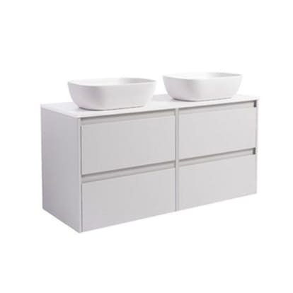 Tvättställsskåp Alterna Luxor 120 Dubbelt med Bänkskiva Kvartskomposit och Rektangulärt Tvättställ