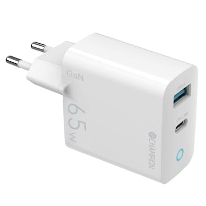 Laddare Champion 65W GaN QC/PD Vit