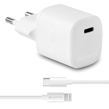 Laddare Champion 20W + USB-C till Lightning Kabel Vit