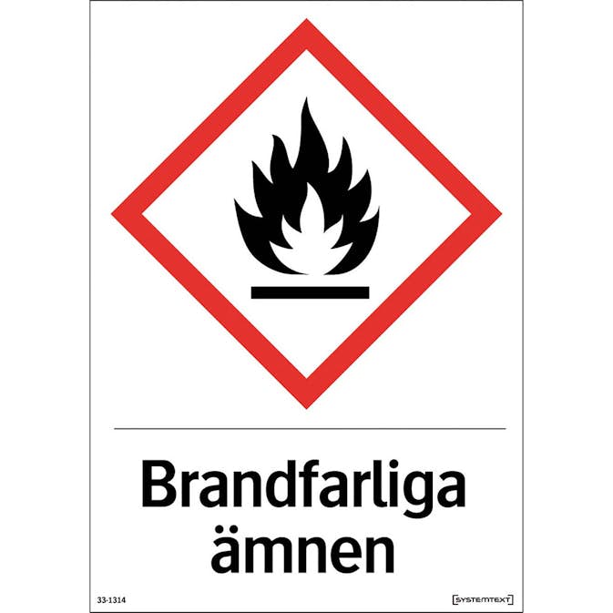 Skylt Systemtext Brandfarliga Ämnen 210x297 mm Plast