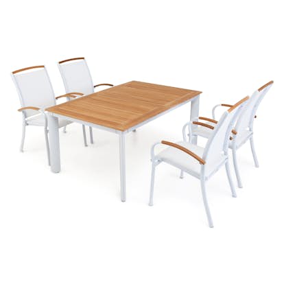 Matgrupp Hillerstorp Nydala 4 Karmstolar Teak/Vit