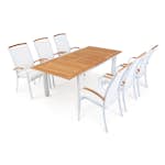 Matgrupp Ute Hillerstorp Nydala 6 st Karmstolar med Förlängningsbart Träbord Vit/Teak