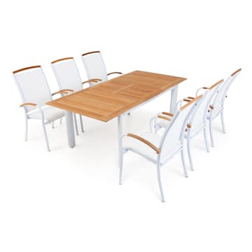 Matgrupp Ute Hillerstorp Nydala 6 st Karmstolar med Förlängningsbart Träbord Vit/Teak